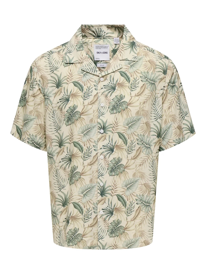 Only & Sons Wayne Life AOP SS Viscose Shirt - Egret