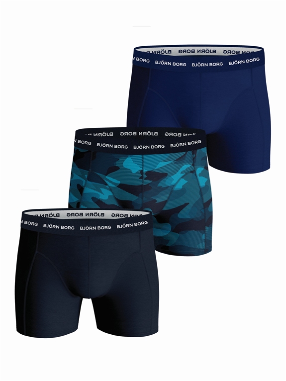 BJÖRN BORG Cotton Stretch Boxer 3-Pack - Print/Navy/Blue