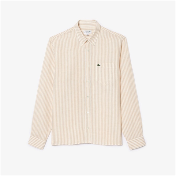 Lacoste Regular Fit Linen Shirt - White/Beige
