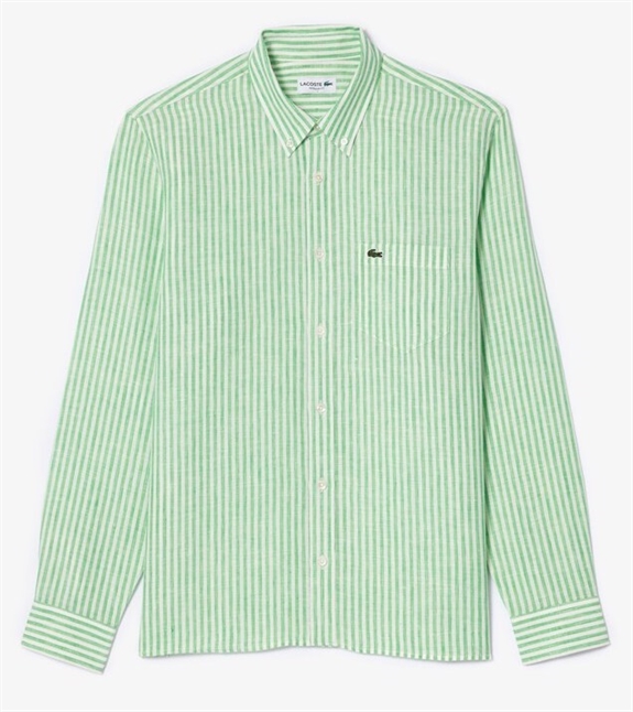 Lacoste Regular Fit Linen Shirt - White/Green
