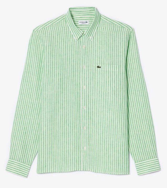 Lacoste Regular Fit Linen Shirt - White/Green