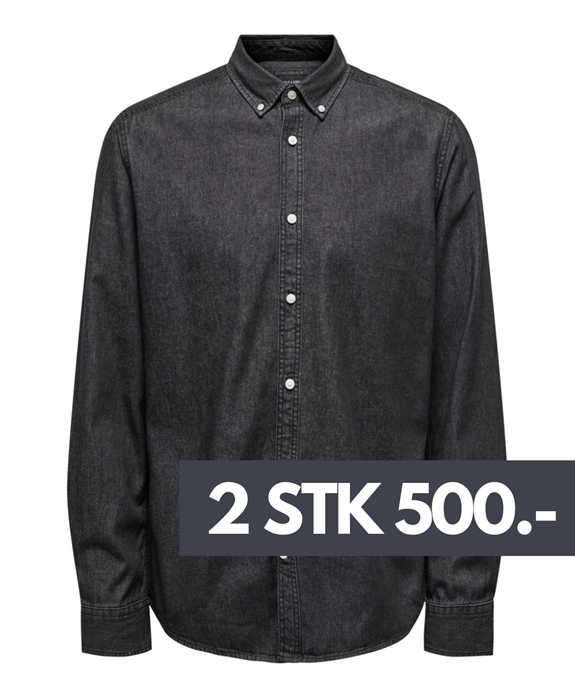 ONLY & SONS Day REG Chambray LS Shirt - Black Denim