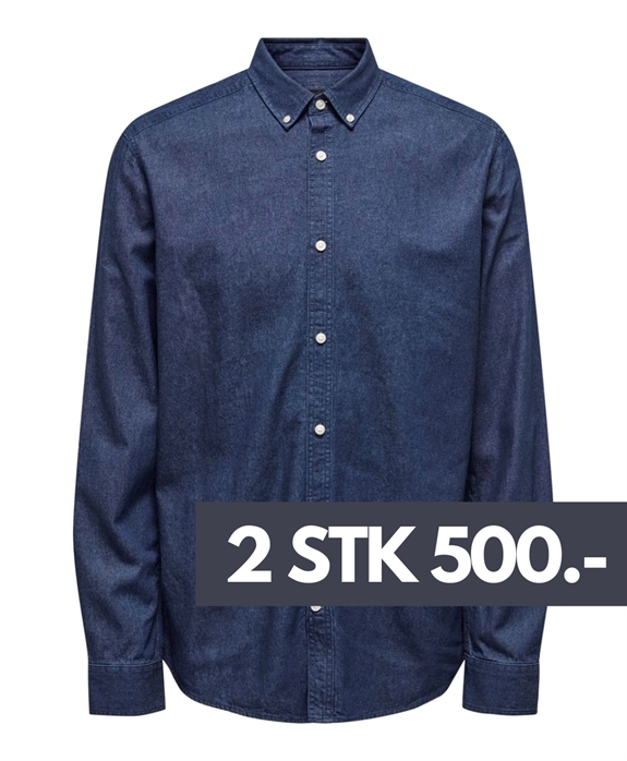 ONLY & SONS Day REG Chambray LS Shirt - Dark Blue Denim