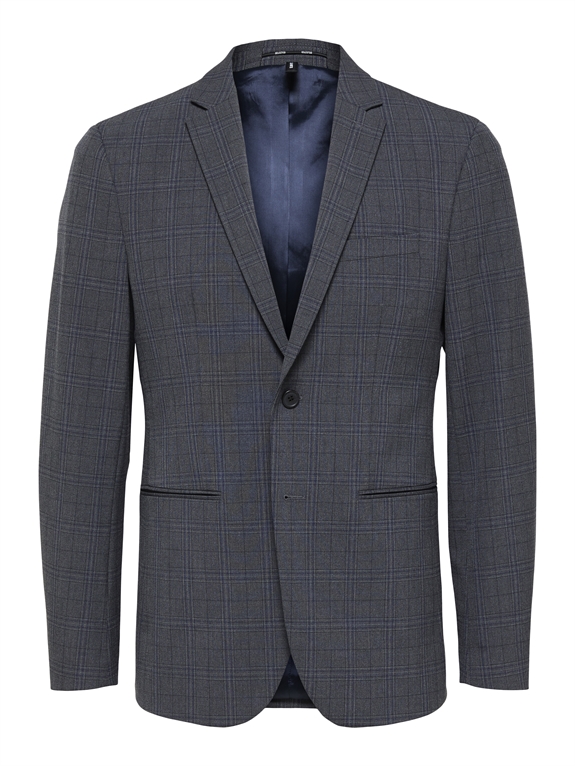 Selected Slim-Josh Grey Blue Check Bazer - Grey/Blue