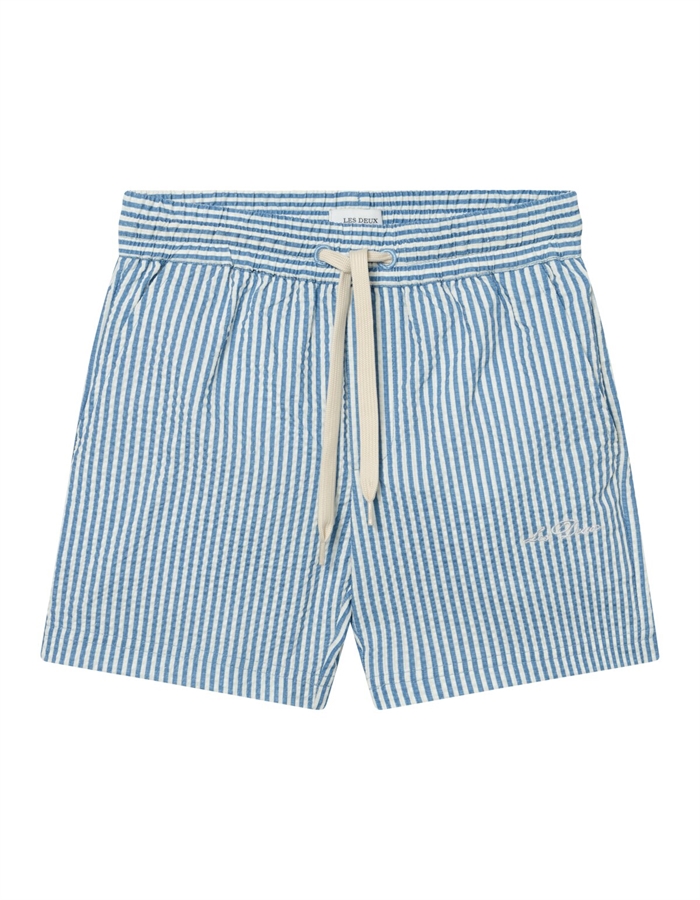 Les Deux Stan Stripe Seersucker Swim Shorts Kids - Washed Denim/Light Ivory