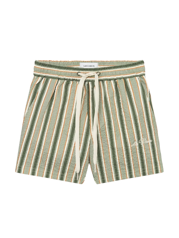 Les Deux Stan Stripe Seersucker Swimshorts kids - Chive Green/Thai Curry
