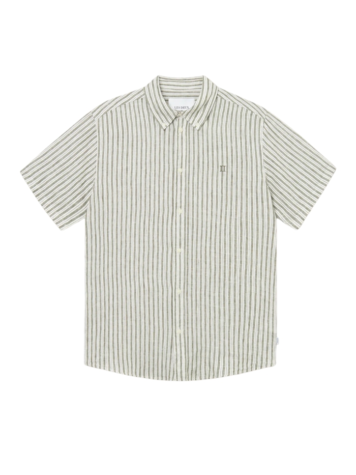 Les Deux Kris Linen SS Shirt - Light Ivory/Lichen Green