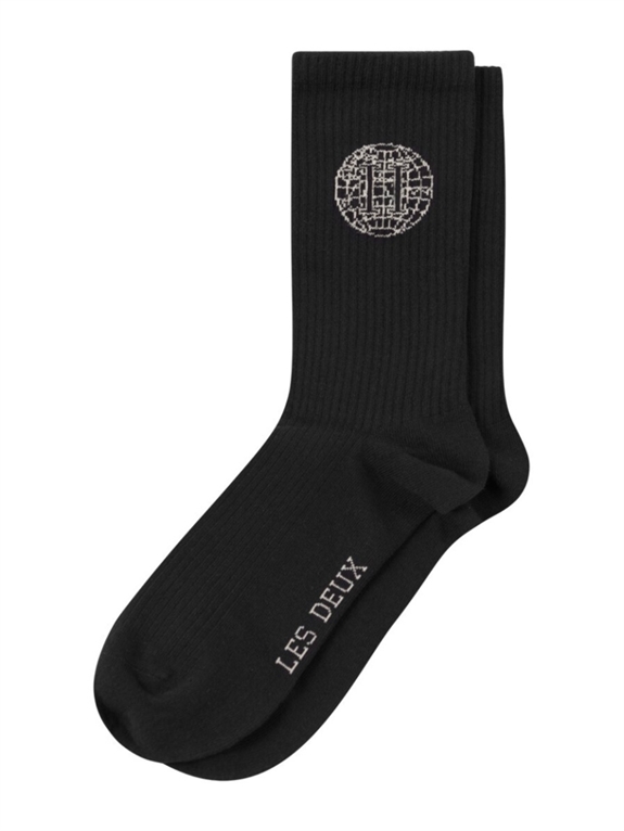 Les Deux Globe Rib 2-Pack Socks - Black/Light Desert Sand