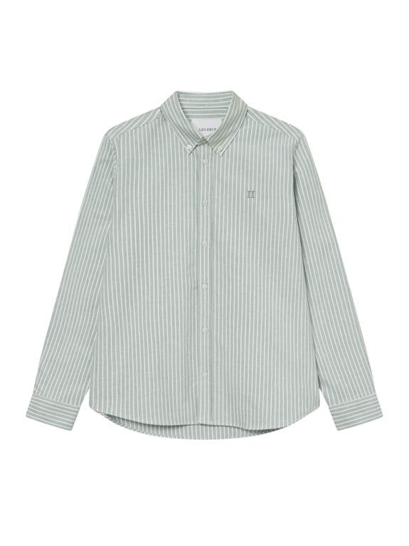 Les Deux Konrad Striped Oxford Shirt - Juniper Green