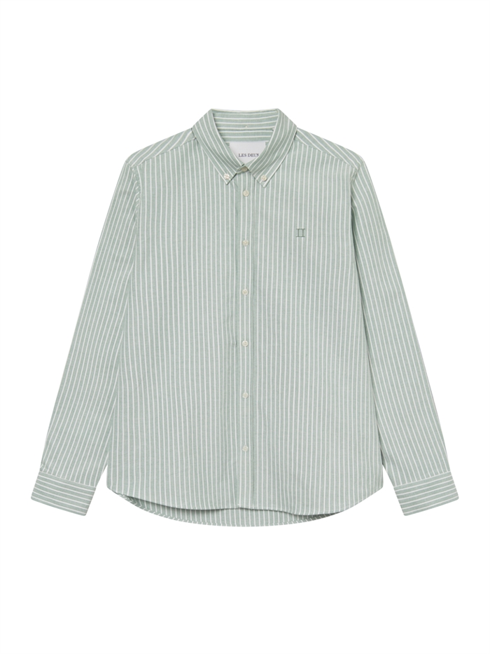 Les Deux Konrad Striped Oxford Shirt - Juniper Green