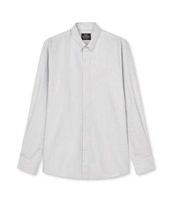 Mads Nørgaard Cotton Oxford Sune Stripe Shirt BD - White/Cashmere Blue/Trench Coat