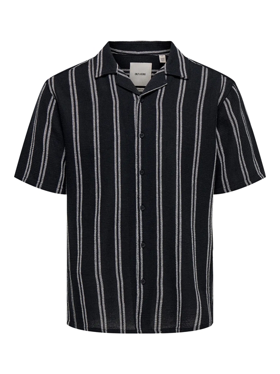 Only & Sons Trev Life Reg Structure Stripe SS Shirt - Dark Navy