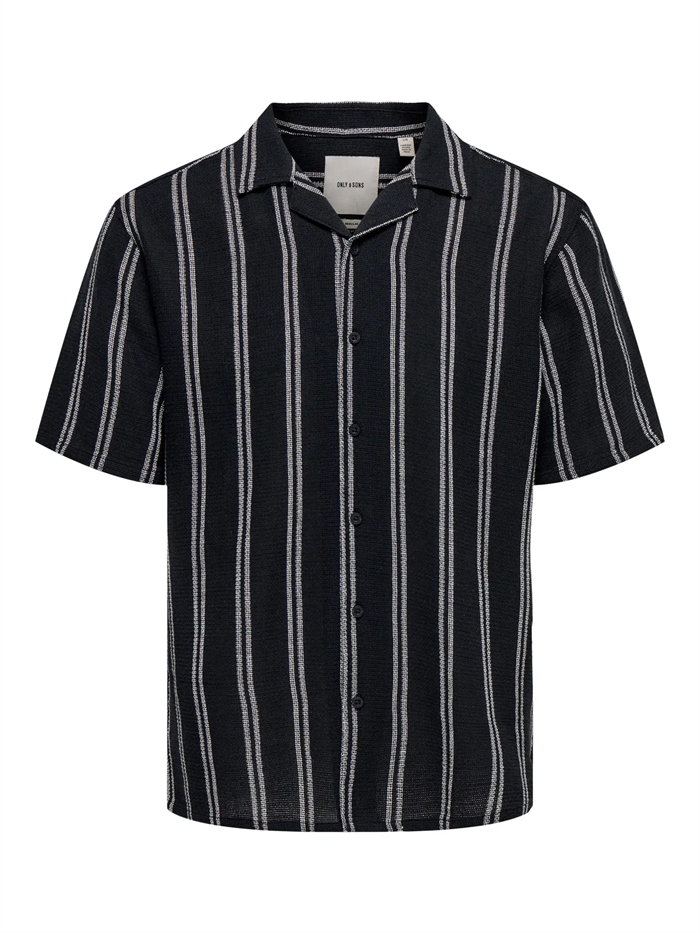 Only & Sons Trev Life Reg Structure Stripe SS Shirt - Dark Navy
