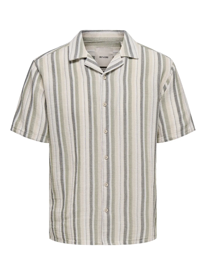 Only & Sons Trev Life Reg Structure Stripe SS Shirt - Seagrass/Multi Stripe