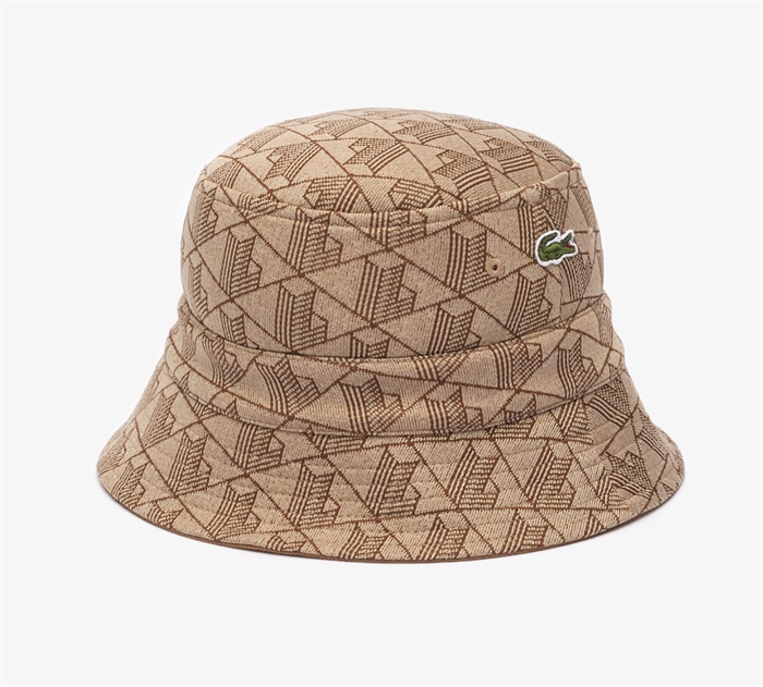 Lacoste Reversible Signature Monogram Jacquard Bucket Hat - Beige/Brown