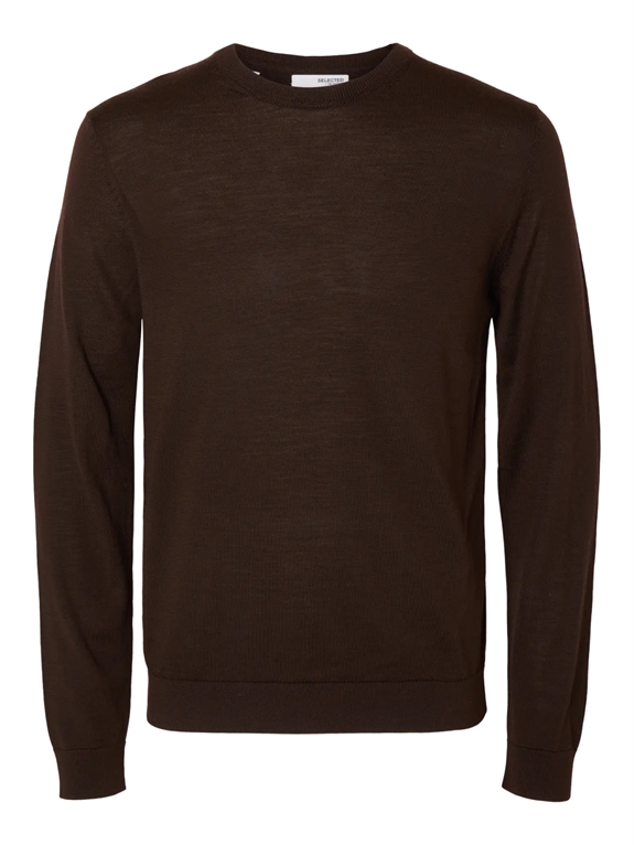 Selected Tray LS knit merino crewneck - Demitasse