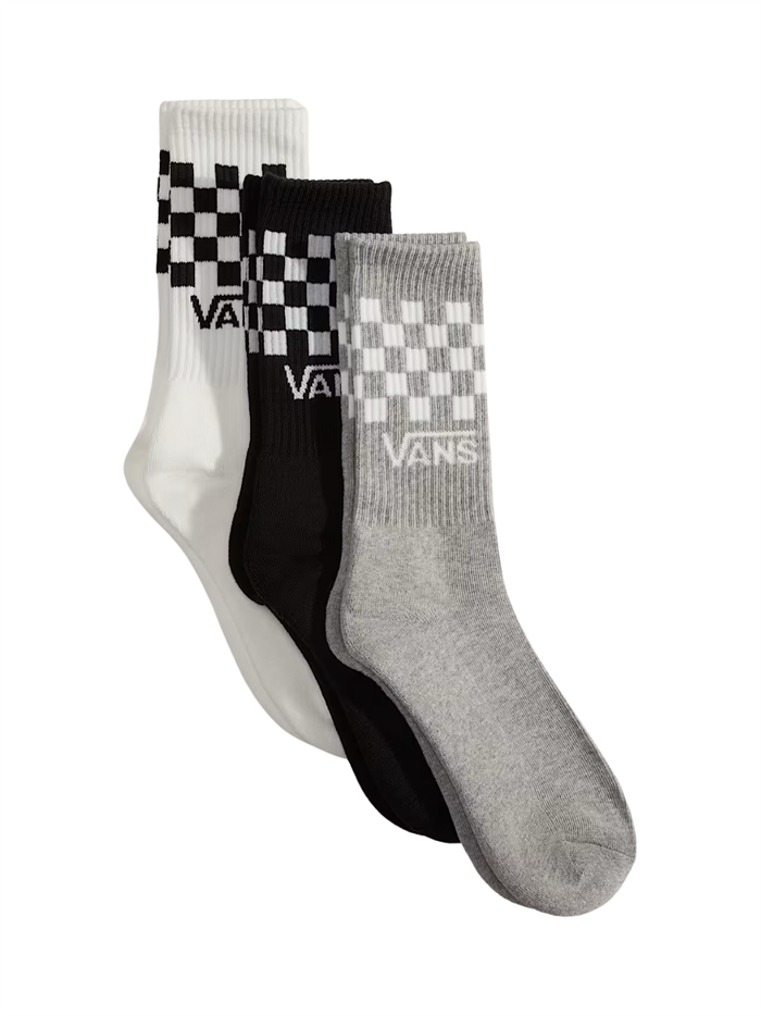VANS Classic Check crew 3 pack socks - White/Grey/Black