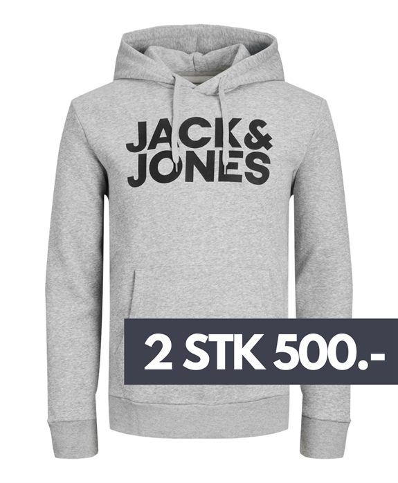 Jack & Jones Corp Logo Sweat Hoodie - Light Grey Melange