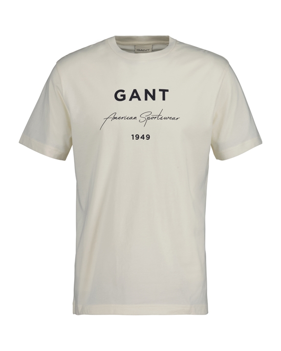 GANT Logo Script Printed SS T-shirt - Cream