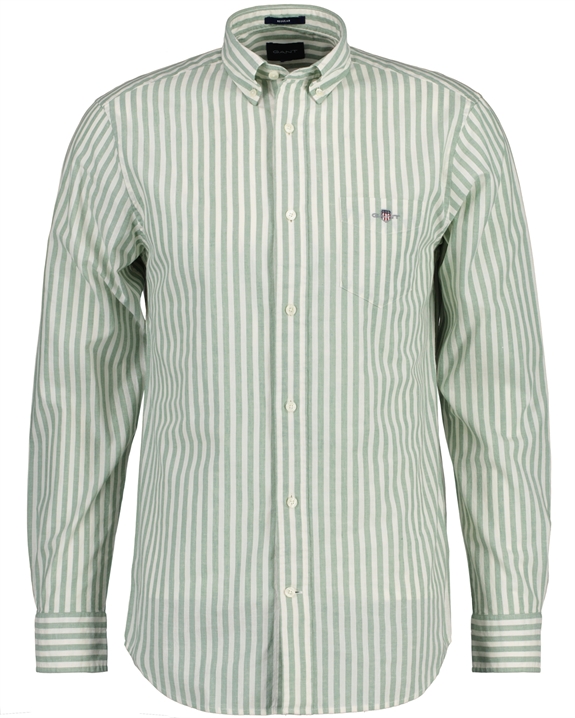 GANT Reg Cotton Linen Stripe Shirt - Kalamata Green