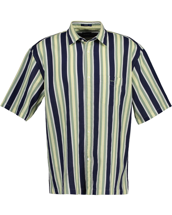 GANT Reg Cotton Linen Stripe SS Shirt - Persian Blue