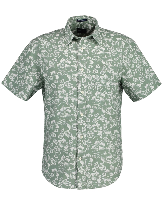 GANT Reg Floral Cotton Linen SS Shirt - Kalamata Green
