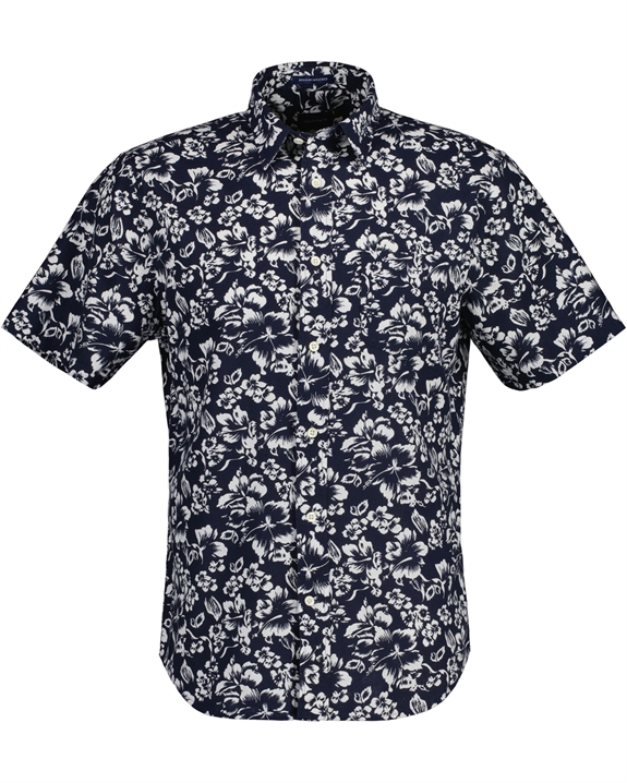 GANT Reg Floral Cotton Linen SS Shirt - Marine