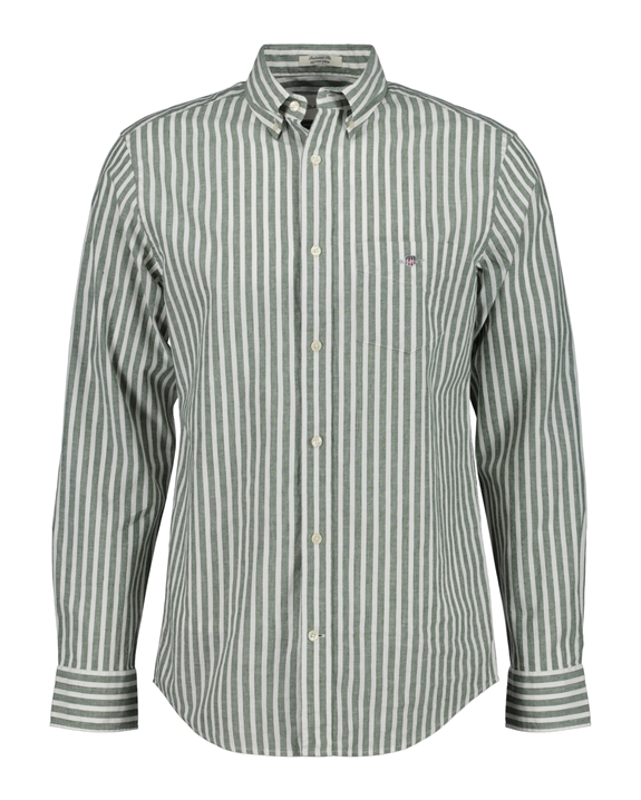 GANT Reg Cotton Linen Stripe Shirt - Pine Green