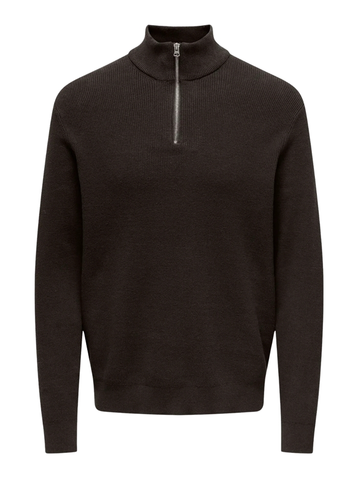 ONLY & SONS Phil REG 12 Struc Half zip knit - Demitasse