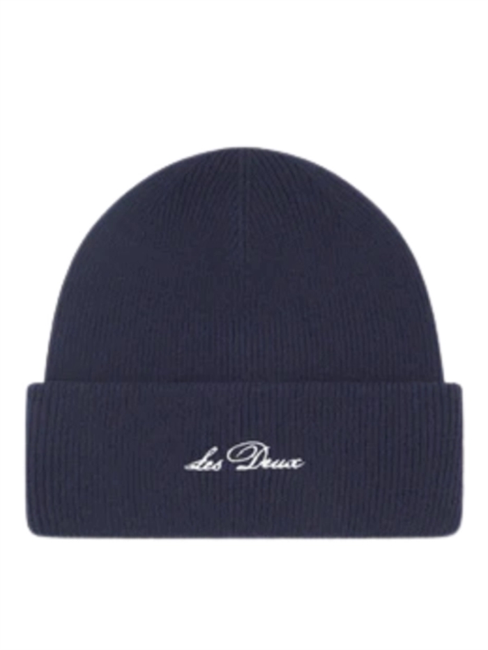 Les Deux Wayne Embroidered Beanie - Dark Navy