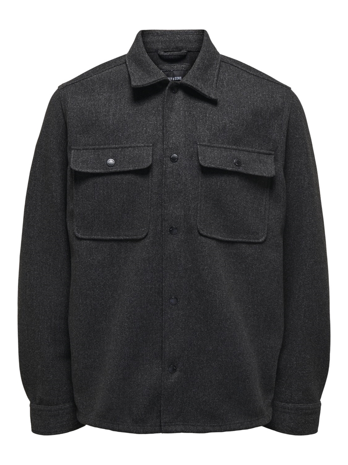 Only & Sons Ash Overshirt Woolen Look PKT - Black
