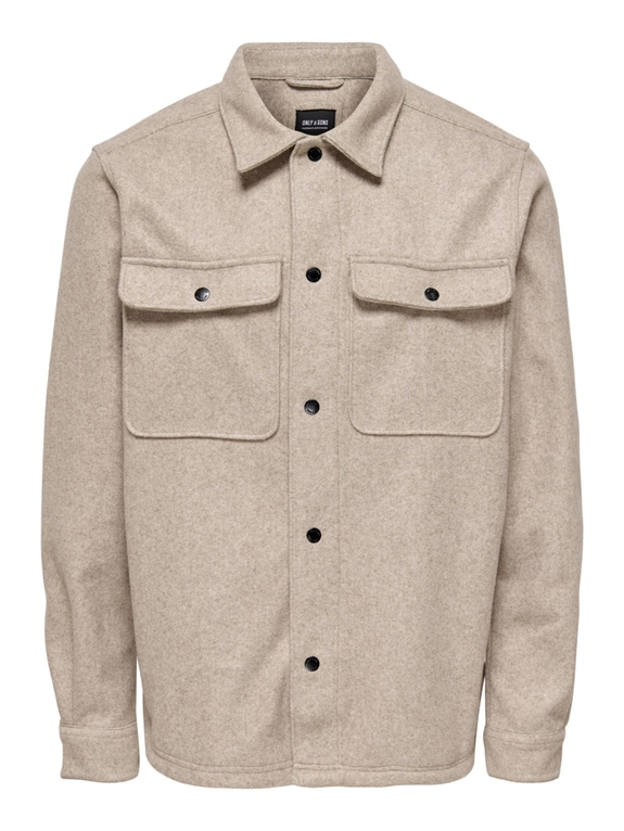 Only & Sons Ash Overshirt Woolen Look PKT - Chinchilla