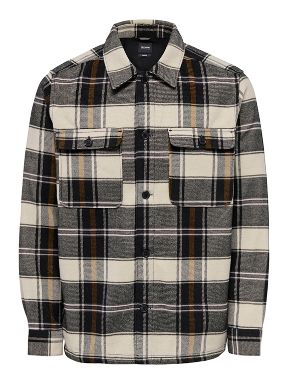 ONLY & SONS Ash Overshirt Check LS Shirt - Silver Lining