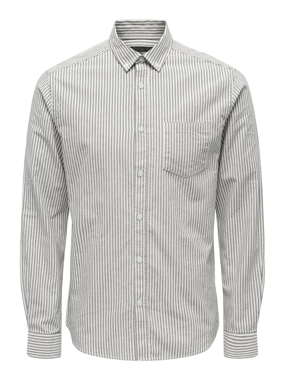 Only & Sons Alvaro LS Oxford Stripe Shirt - Winter Moss/White