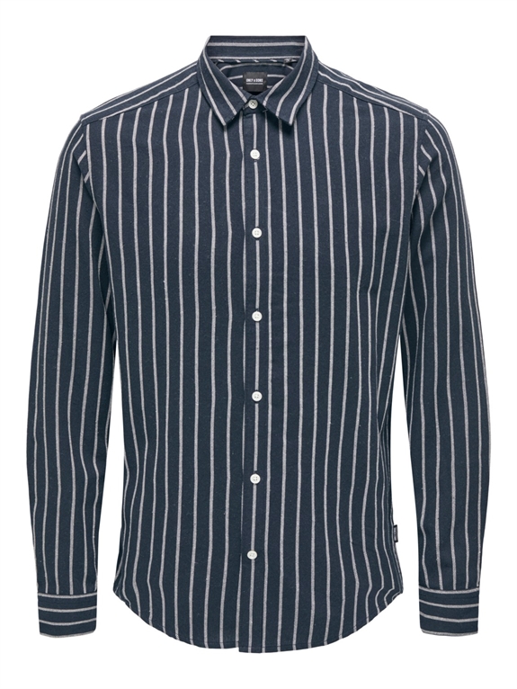 Only & Sons Ben Life Slim Flannel Stripe LS Shirt - Dark Navy