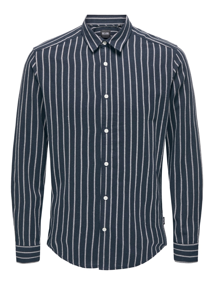 Only & Sons Ben Life Slim Flannel Stripe LS Shirt - Dark Navy