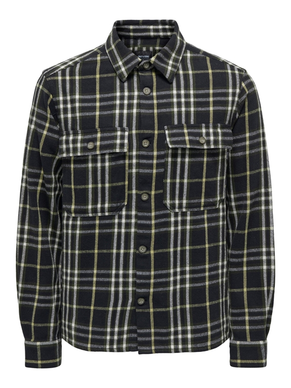 Only & Sons Scott LS Check Flannel Overshirt - Black