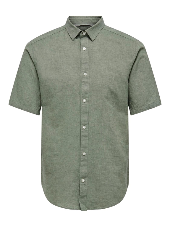 ONLY & SONS Caiden SS Solid Linen Shirt - Swamp