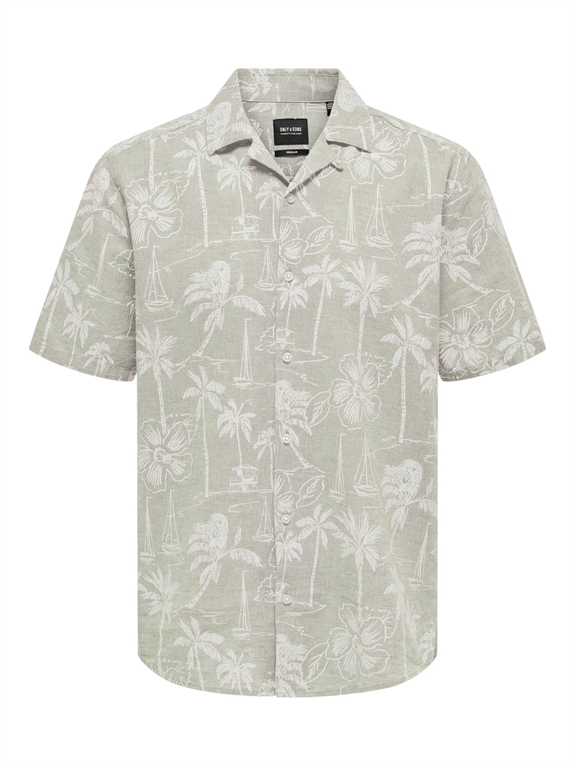 Only & Sons Caiden SS Reg Hawaii AOP Linen Shirt - Chinchilla