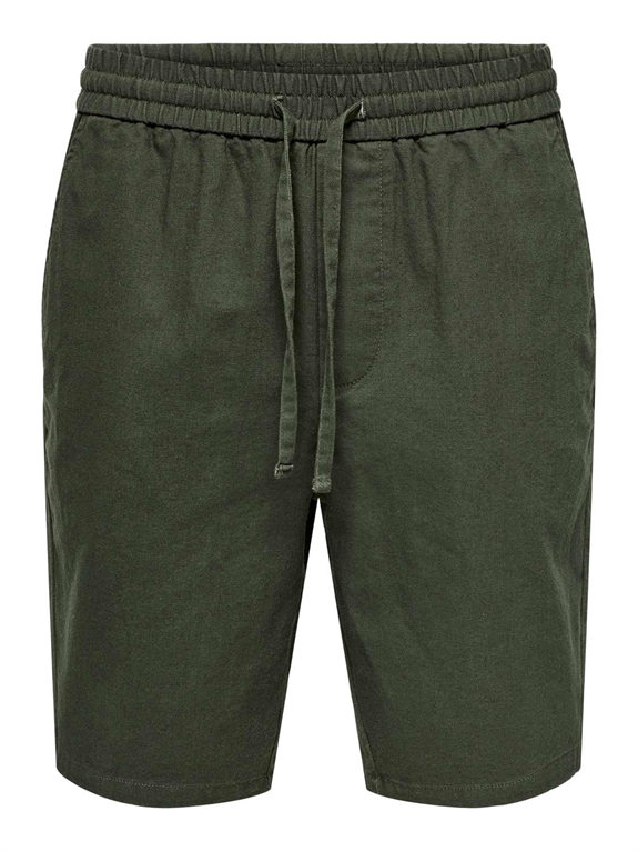 ONLY & SONS Linus Cotton Linen Shorts - Olive Night