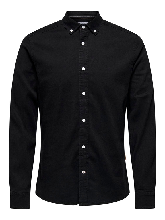 ONLY & SONS Conrad Slim LS Chambray Stretch Shirt - Washed Black