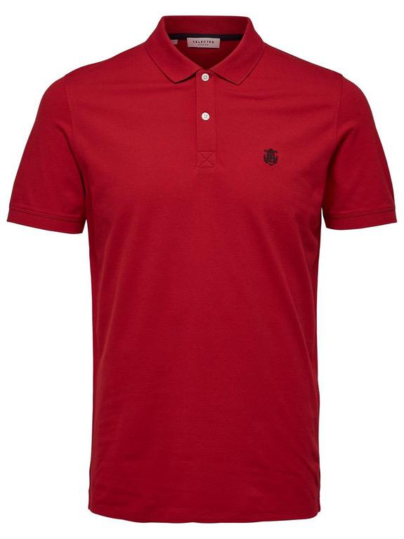 Selected Aro embroidery polo K/Æ - Scarlet Sage