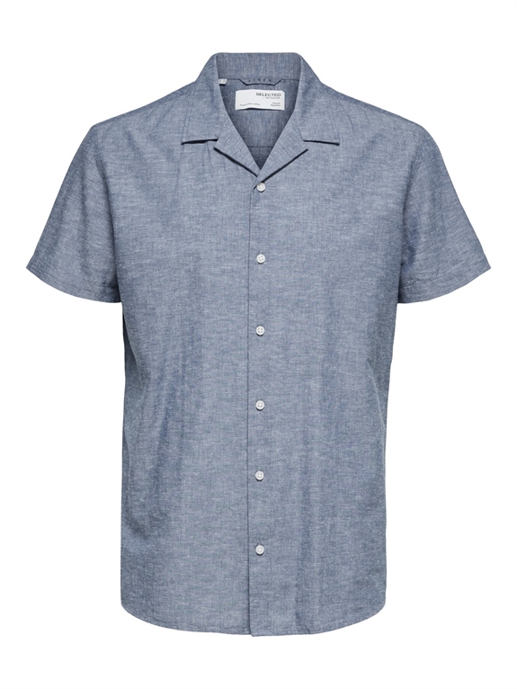 Selected Reg New Linen Shirt SS Cuba - Medium Blue Denim
