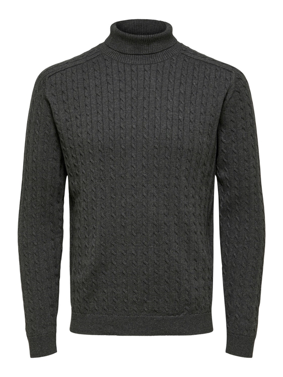 Selected Aiko LS Knit Cable Roll Neck - Dark Grey Melange