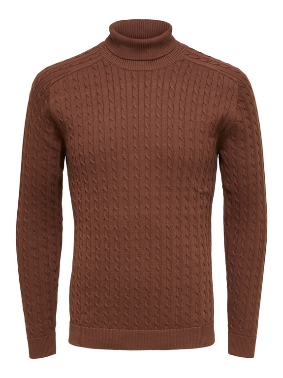 Selected Aiko LS Knit Cable Roll Neck - Shaved Chocolate