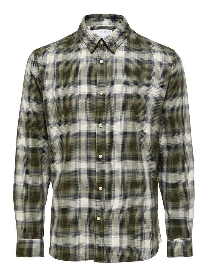 Selected Slim Robin Shirt LS W Camp - Deep Liched Green/Multi