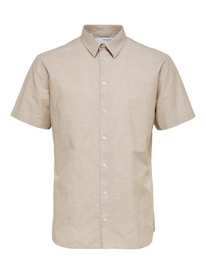 Selected Reg New Linen Shirt SS - Kelp