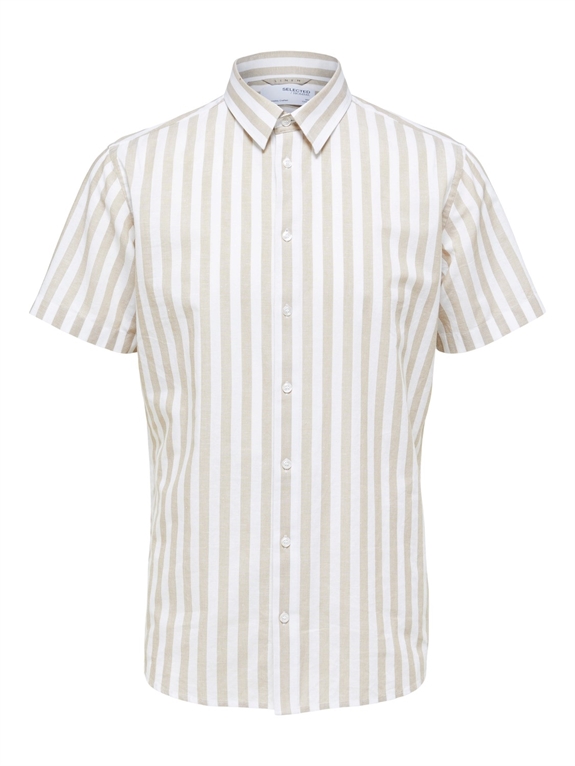 Selected Reg New Linen Shirt SS - Kelp/Stripes