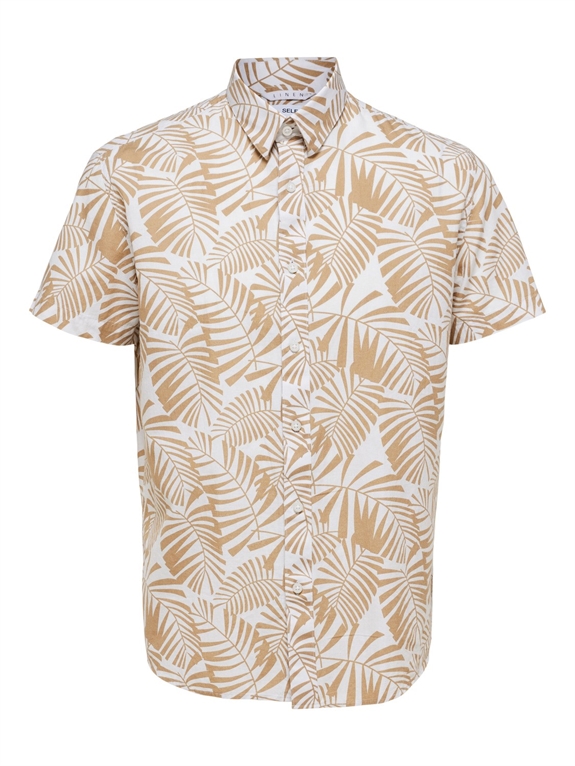 Selected Reg New Linen Shirt SS - White/Palm