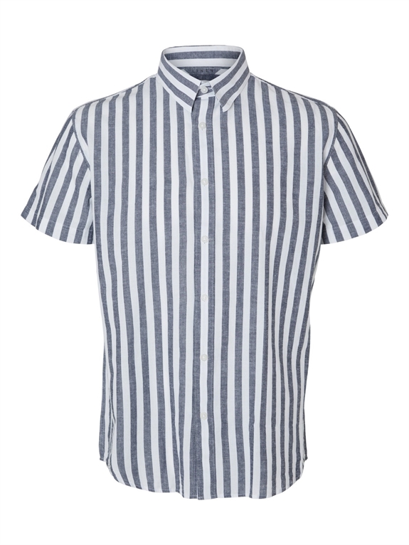 Selected Reg New Linen Shirt SS - Sky Captain/Stripes
